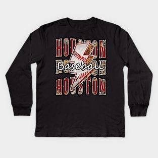 Graphic Baseball Houston Proud Name Team Vintage Kids Long Sleeve T-Shirt